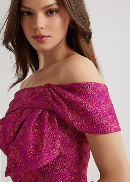 Teri Jon | Pebble Crepe Jacquard Off-shld