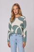 pool tile sweater sage and ivory palette with an oversized abstract floral pattern