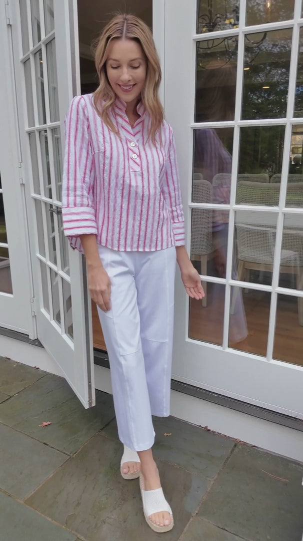 Women's Hampton Stripe Vineyard Shirt Habitat pink and white striped shirt 