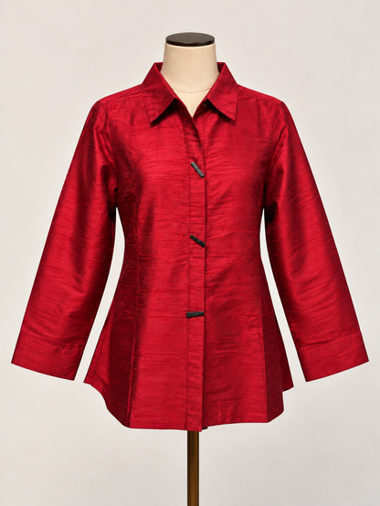 red cranberry Silk A-line Shirt Jacket