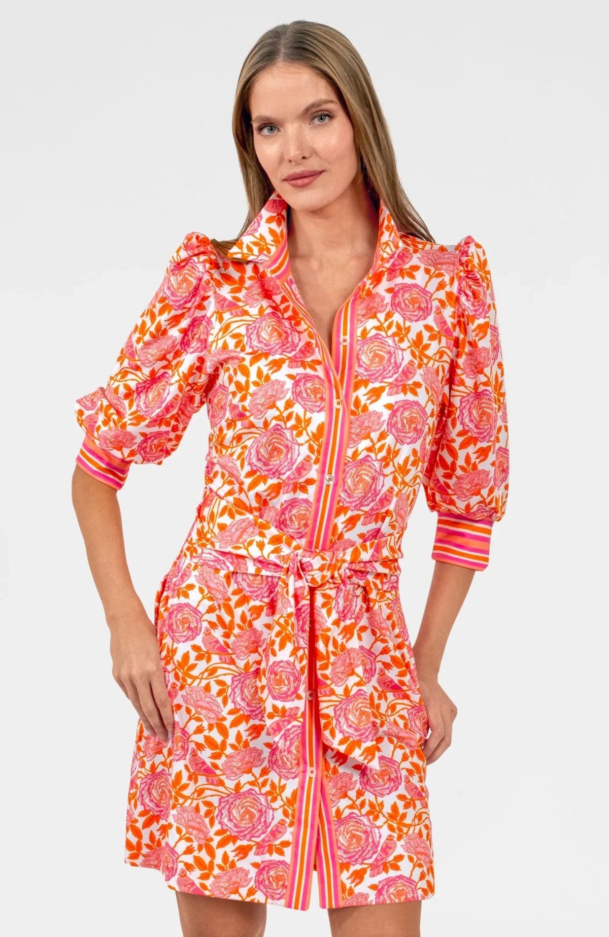 Gretchen Scott Swagger Dress in Smell The Roses casual floral dress with a relaxed fit and vibrant rose print.