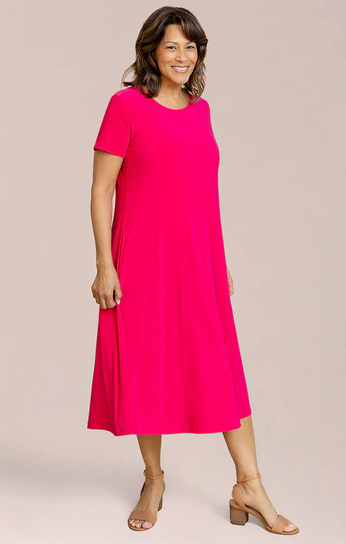 Fit & Flare Dress Short Sleeve 10 / HOTPINK