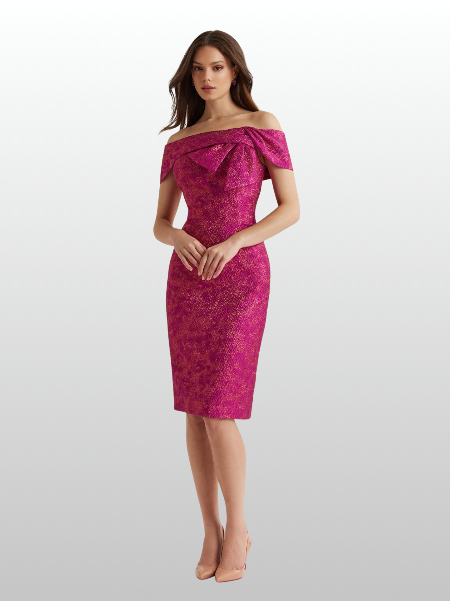 Pebble Jacquard Asymmetrical Bow Dress