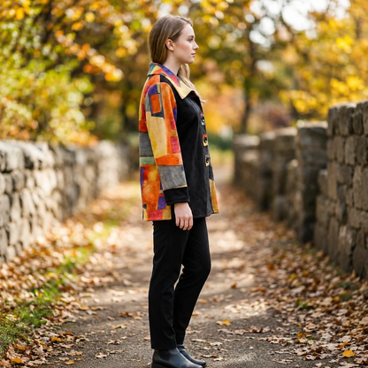 too fan Printed Suede Color Block Jacket | Women&