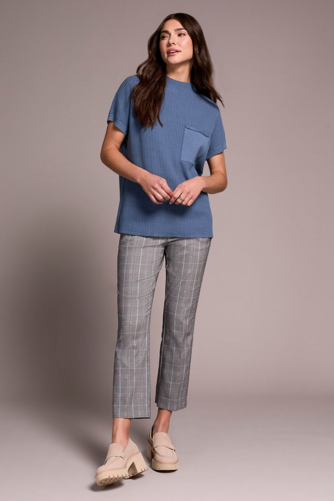Tribal | Cotton Mock Neck Cap Short Sleeve Top - Evelyne Talman