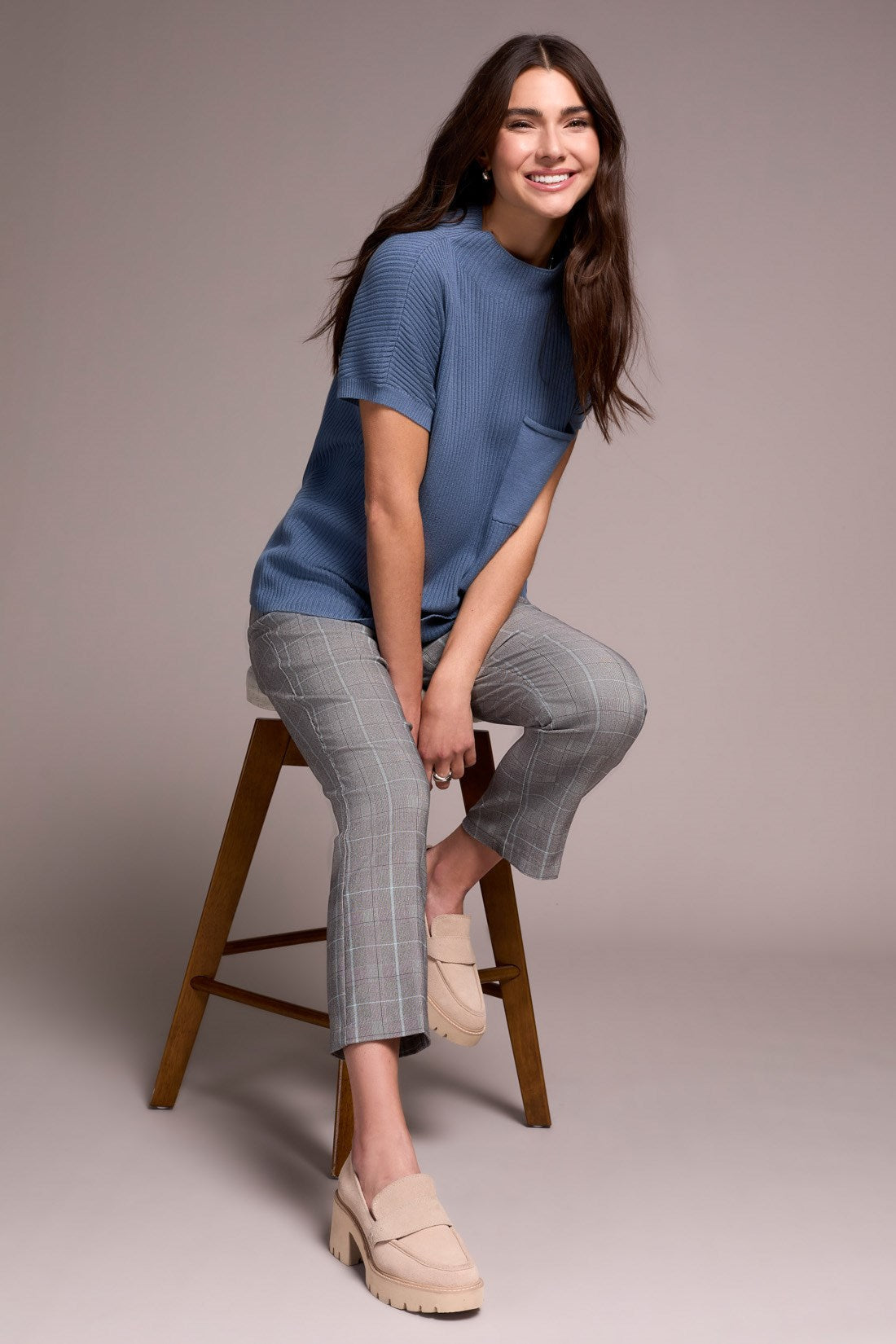 Tribal | Cotton Mock Neck Cap Short Sleeve Top - Evelyne Talman