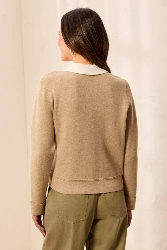Double knit Long Sleeve Button-Front Collared Cardigan