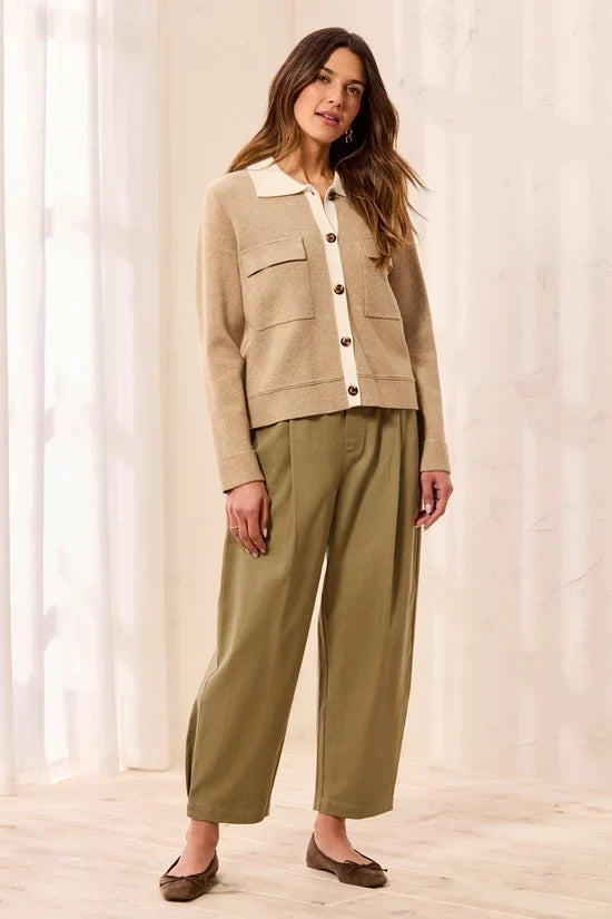 Double knit Long Sleeve Button-Front Collared Cardigan