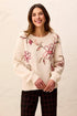 tribal Eyelash floral Embroidered Long Sleeve Crew Neck Sweater