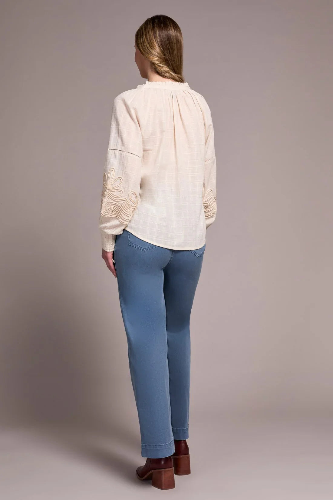 Tribal | L/s Blouse W/ Applique On Slv-