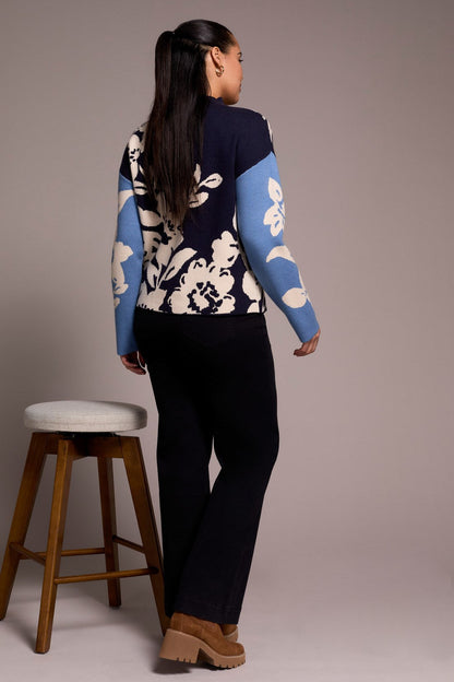 Tribal | Knit Jacquard Funnel Neck Swea