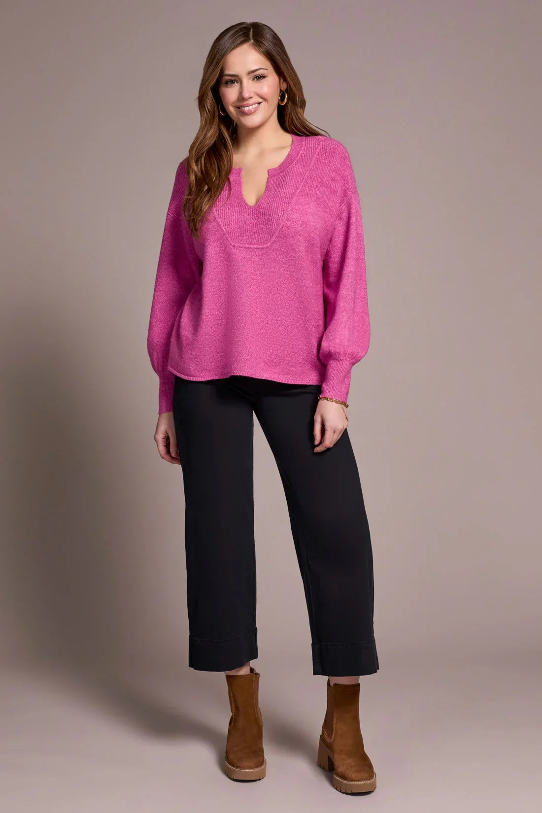 Tribal | L/s Notch Neckline Sweater-mis