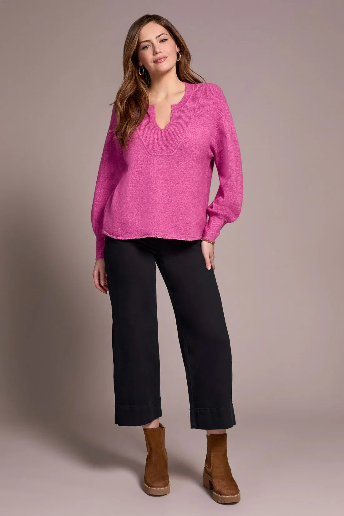 Tribal | L/s Notch Neckline Sweater-mis