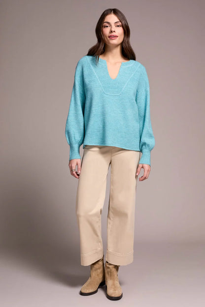 Tribal | L/s Notch Neckline Sweater-mis
