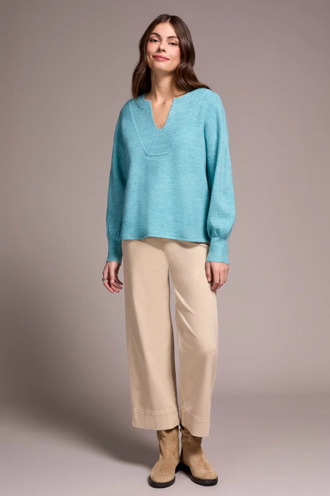 Tribal | L/s Notch Neckline Sweater-mis