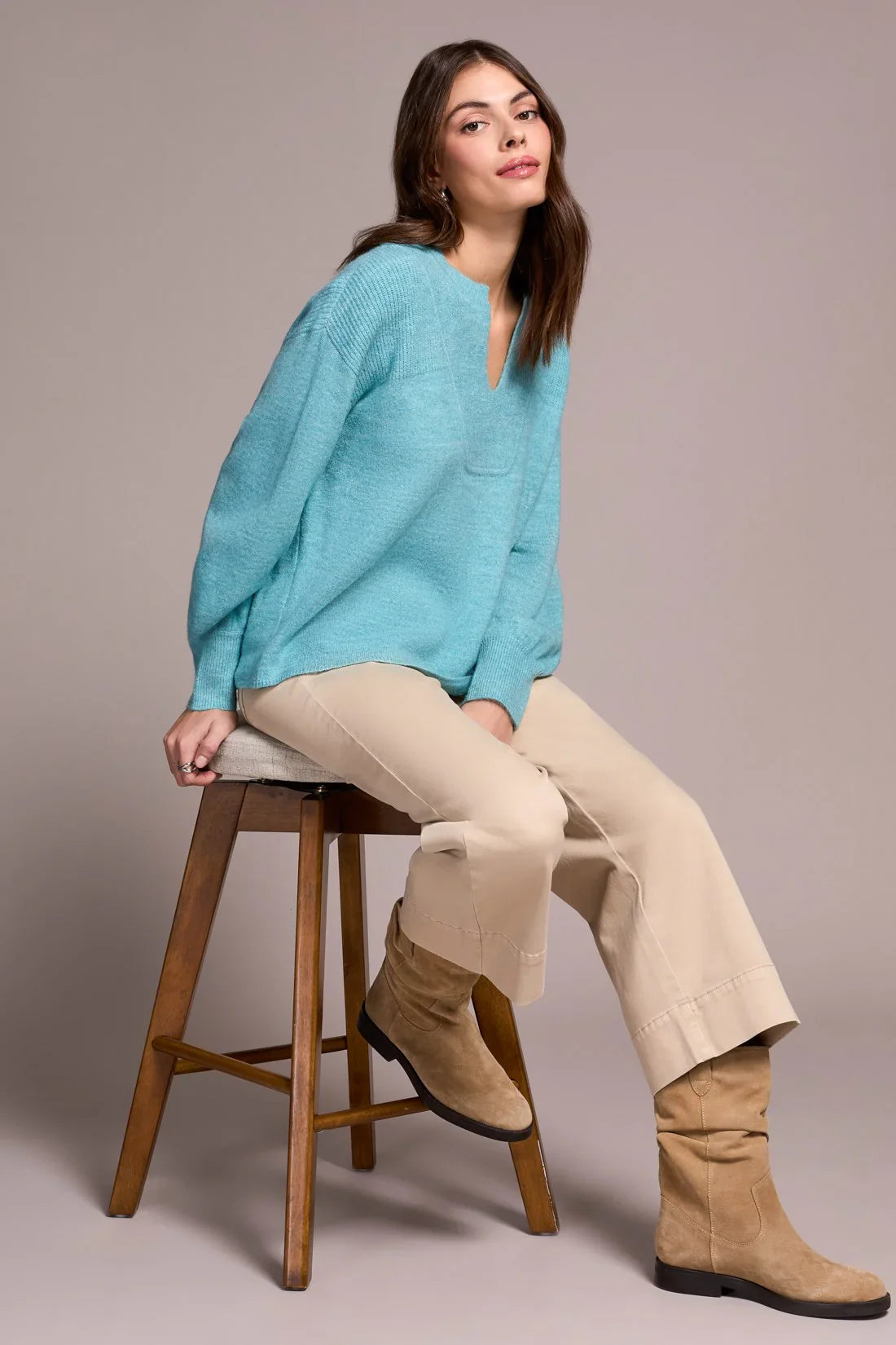 Tribal | L/s Notch Neckline Sweater-mis