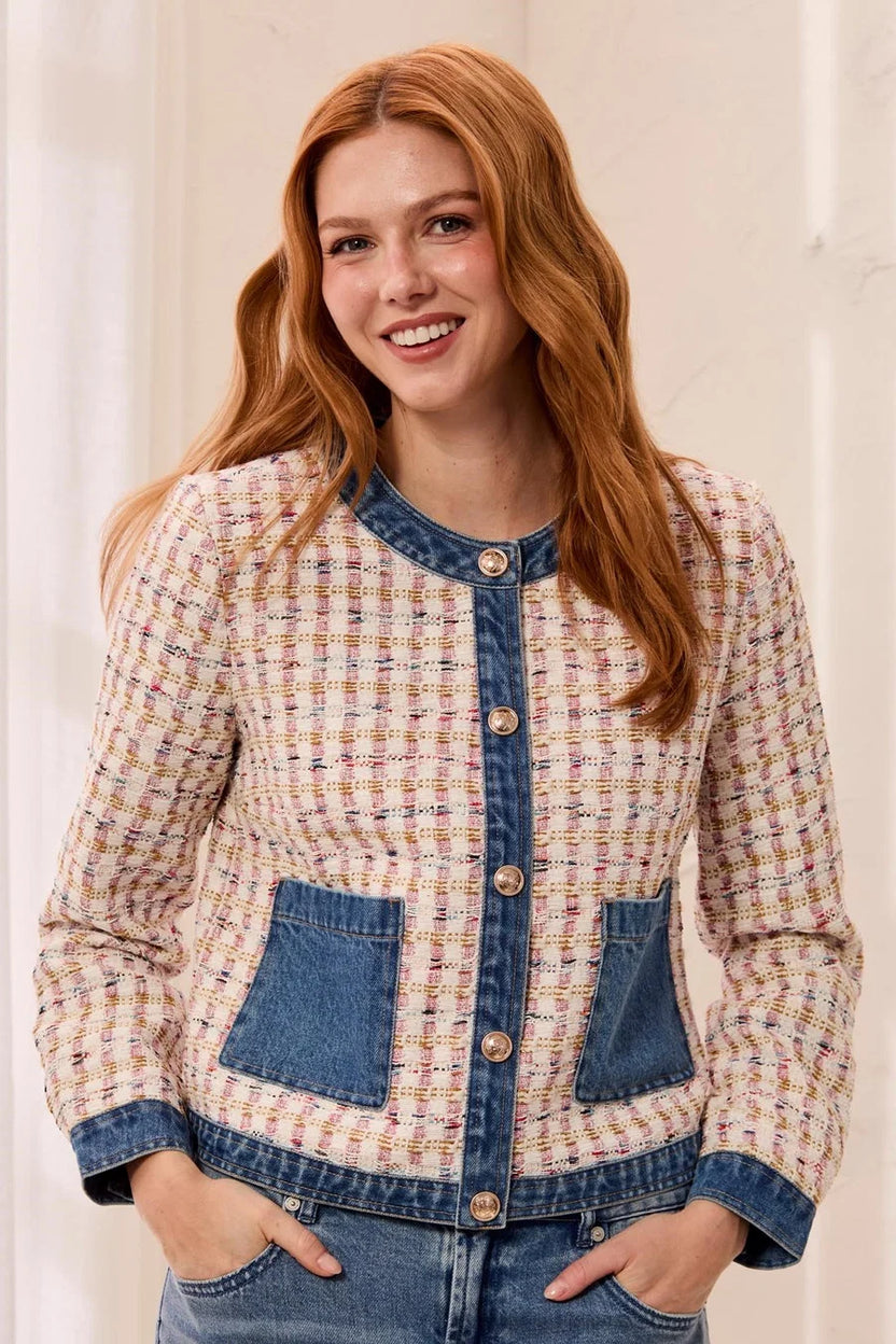 Mixed Media Tweed Denim Jacket