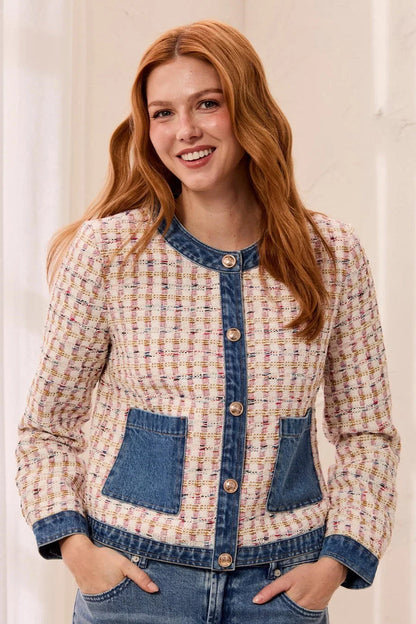 Mixed Media Tweed Denim Jacket