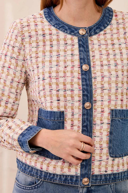 Mixed Media Tweed Denim Jacket