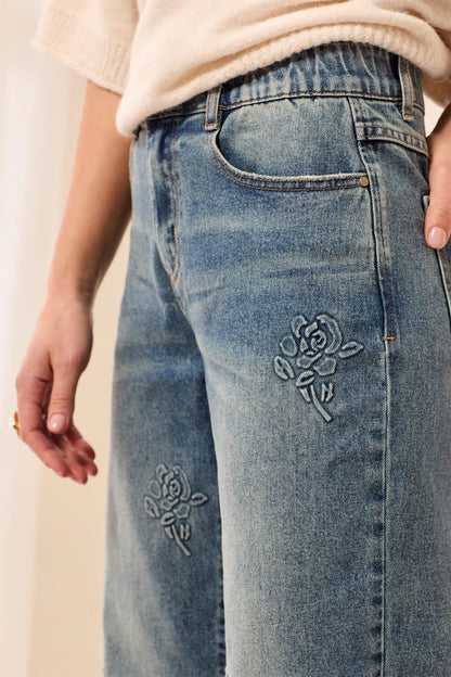 Sophia Curvy 3d Flower Denim