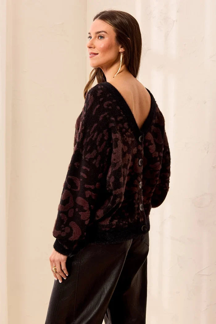 Wear Two Ways Textured V-Neck Button At Back Knit Sweater
