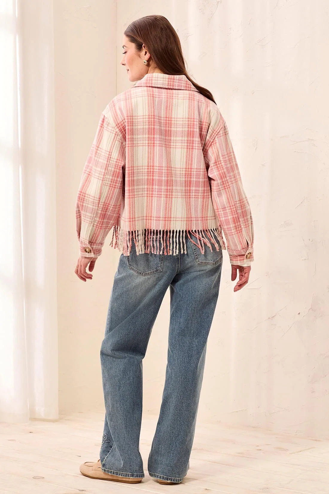 Plaid Crop Shacket with Fringe