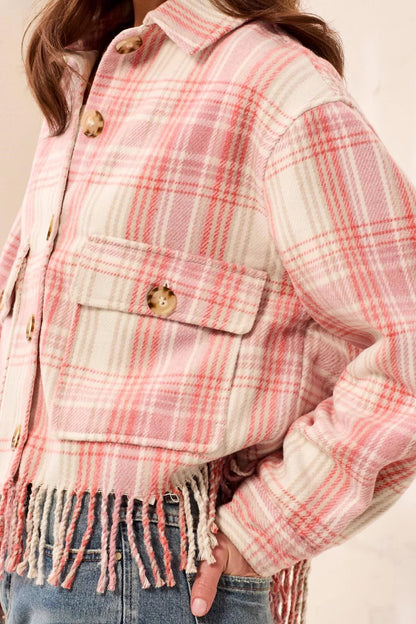 Plaid Crop Shacket with Fringe