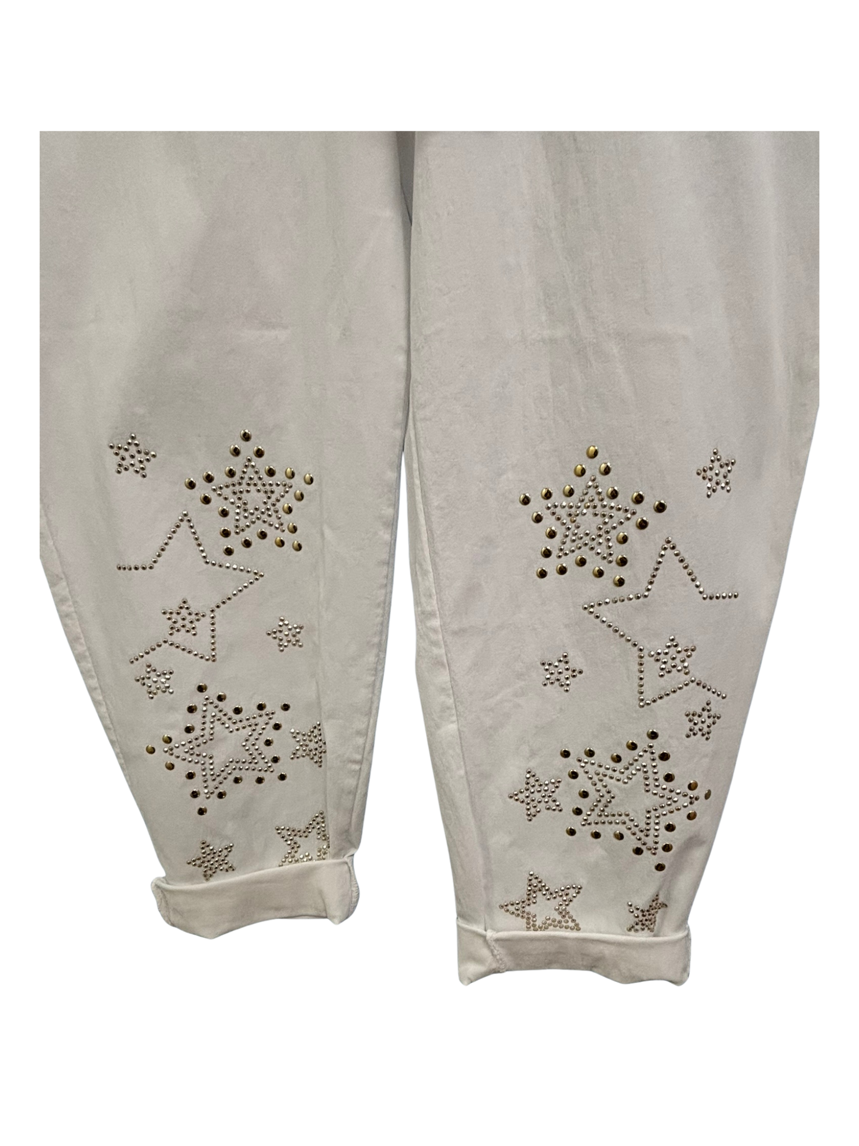 Girls white pants with gold stars at the bottom