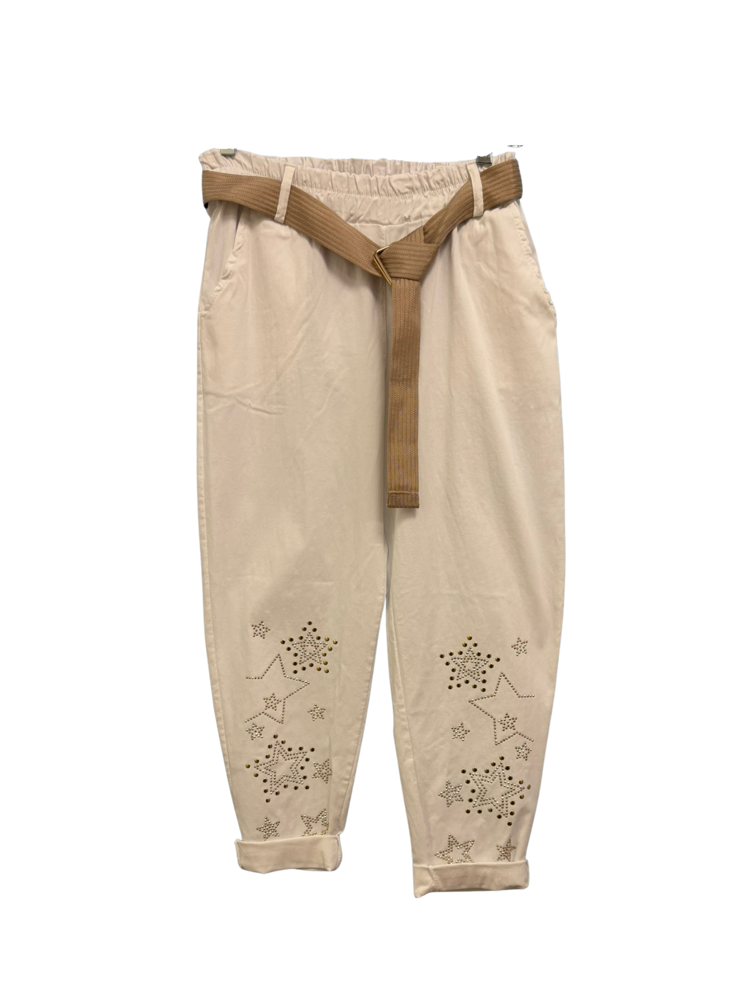 Girls white pants with gold stars at the bottom