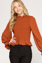Load image into Gallery viewer, Evelyne Talman | Ls Smocked Peplum Top
