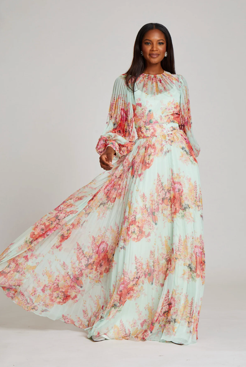 Teri Jon | Floral Pleated Gown