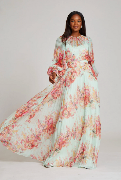 Teri Jon | Floral Pleated Gown