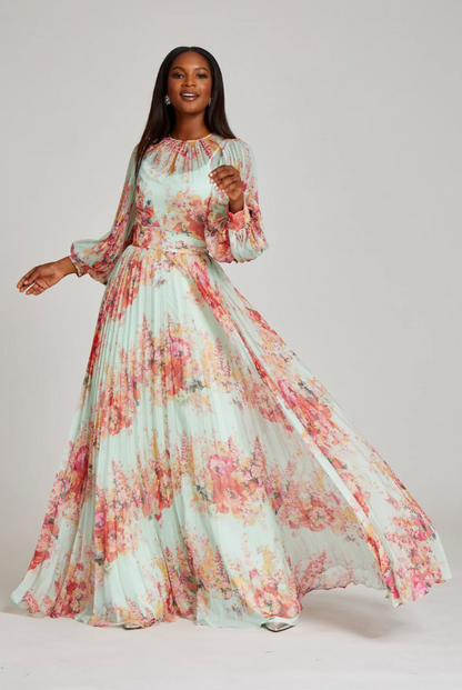 Teri Jon | Floral Pleated Gown